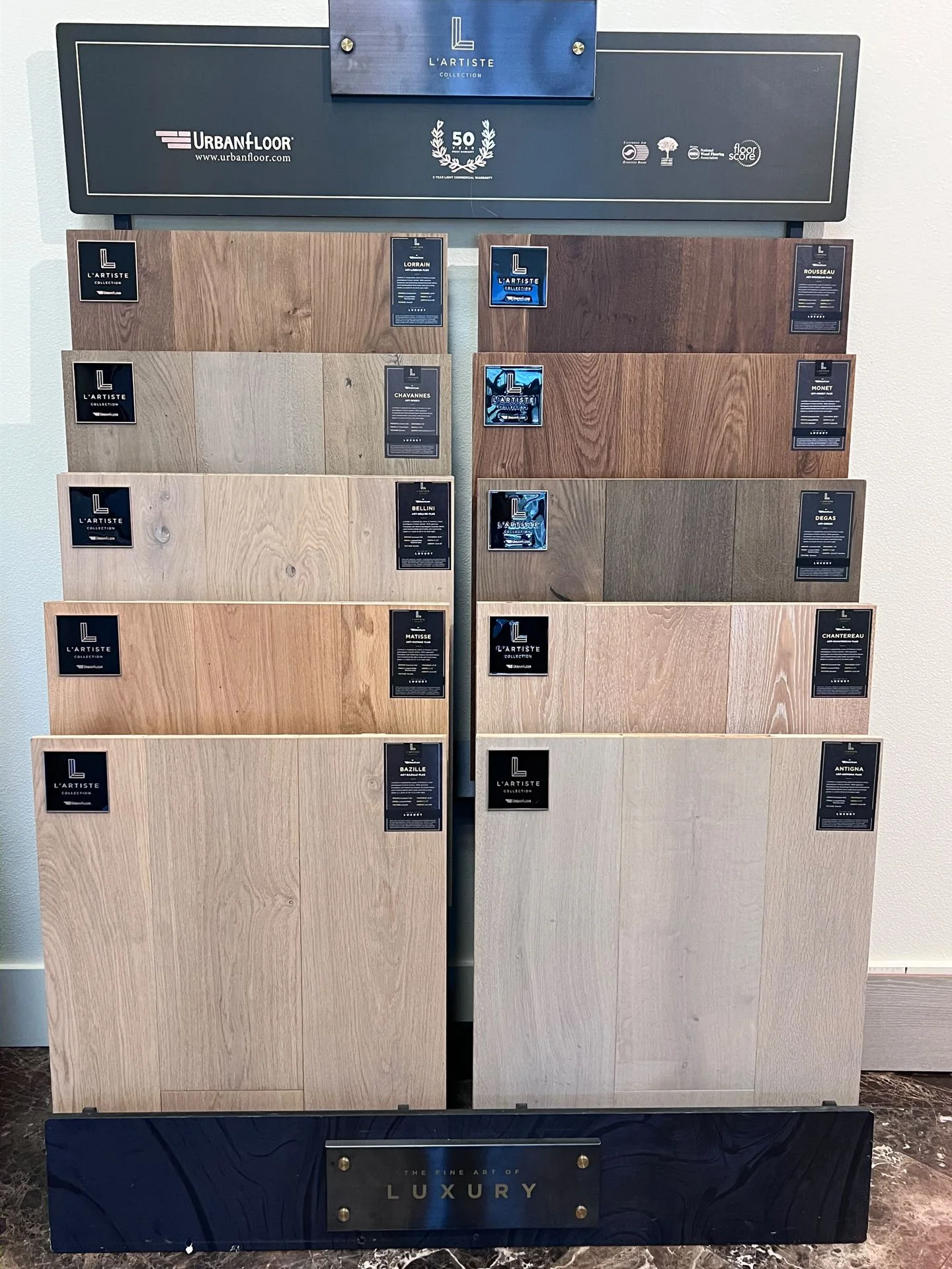Urbanfloor L’Artiste Collection flooring sample display
